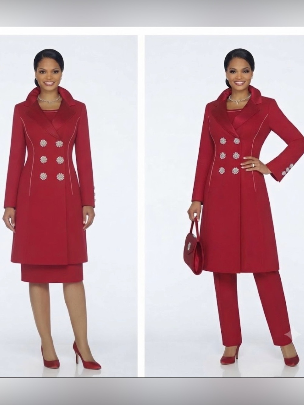 🔴 Elegant Red Double-Breasted Coat Dress Set